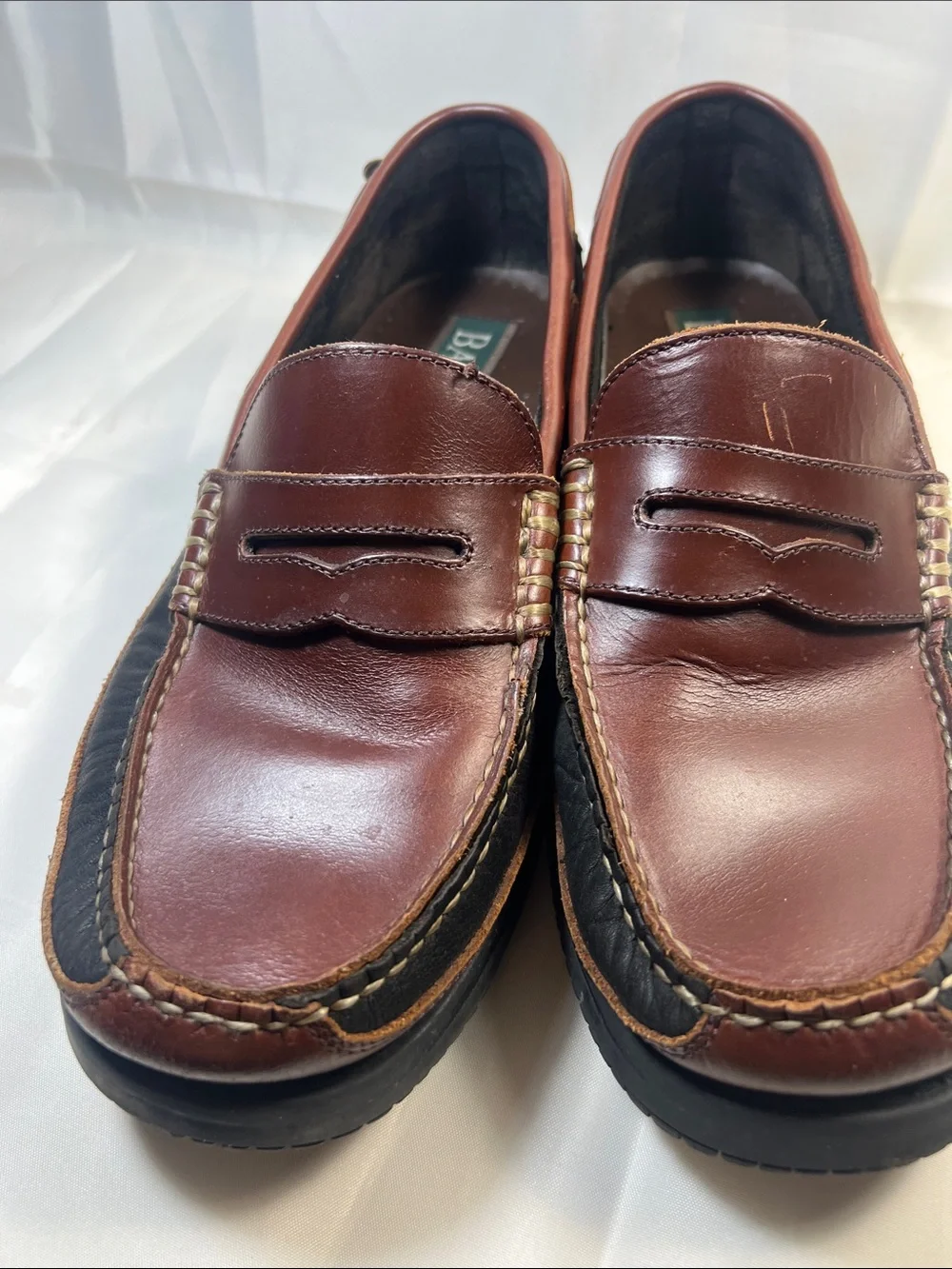 Bass Men's Chestnut & Black Leather Penny Loafers